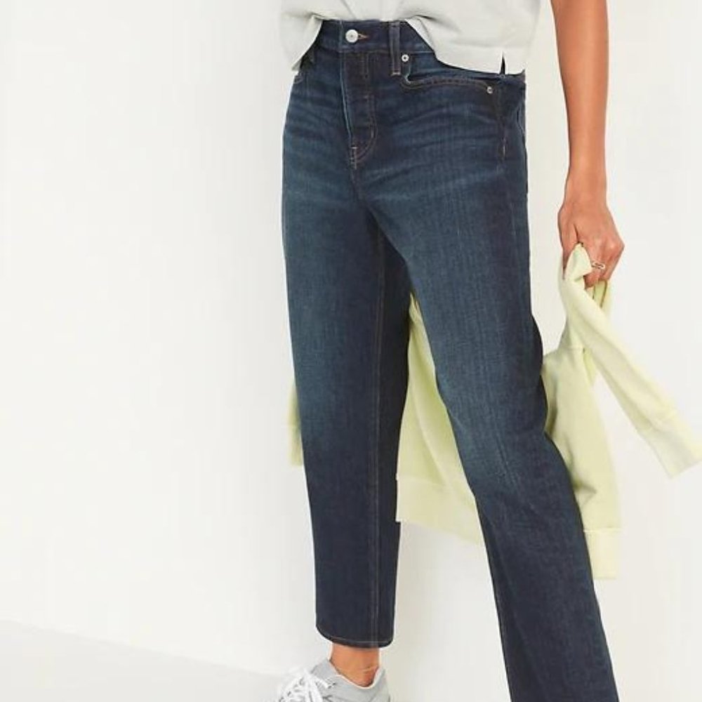 Old Navy High-Waisted Button-Fly Slouchy Straight Cropped Jeans for Women New - Picture 1 of 9